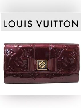 Louis Vuitton Dark Brown Patent Bow Clasp Wallet with Gold Hardware